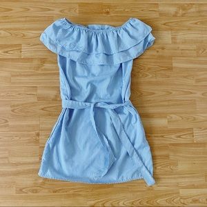 Off Shoulder Ruffle Mini Stripe Dress